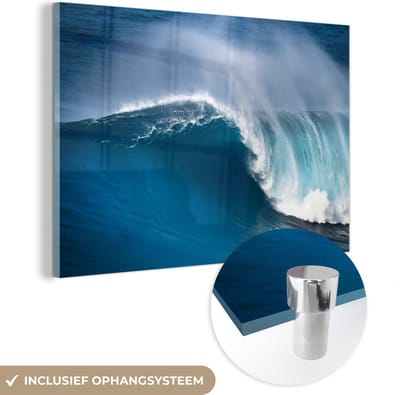 MuchoWow® Glasschilderij 150x100 cm - Schilderij acrylglas - Zee - Golf - Hawaii - Foto op glas - Muurdecoratie woonkamer - Wanddecoratie slaapkamer - Schilderijen