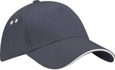 Beechfield Unisex Ultimate 5 Panel Contrast Baseball Cap met Sandwich Peak / Hoofddeksel (Pakket van 2) (Grafiet/Oestergrijs)