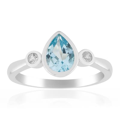 Cavill - Elegante Ring 925 Sterling Zilver - 0,75ct Hemelblauwe Peervormige Topaas - Witte Topaas Accenten - Handgepolijste Braziliaanse Edelsteen