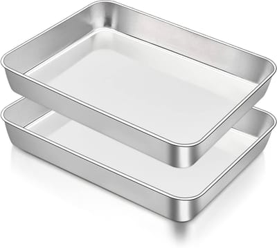 Rechthoekige bakplaat set van 2, diepe ovenvorm voor bakken, braden en serveren, vaatwasserbestendig en veilig voor voedsel