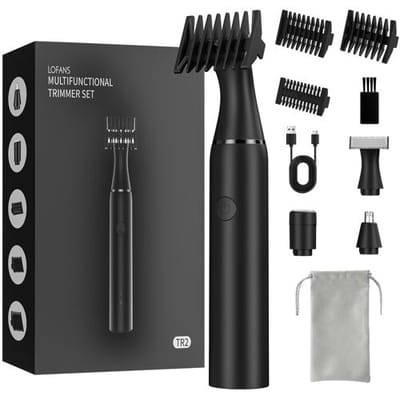 LOFANS TR2 3-in-1 Draagbaar Verzorgingsset – Elektrische Lichaamshaartrimmer, Scheerapparaat & Neushaartrimmer met 3 Verwisselbare Hoofden & 3