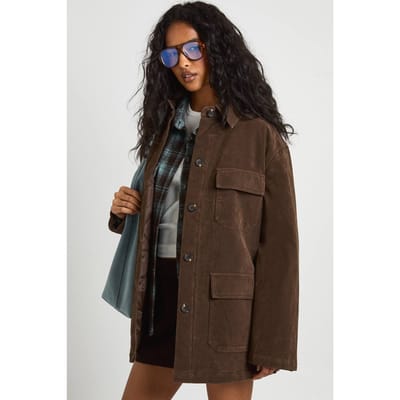 boohoo Dames Suede Look Utility Pocket Jacket | Chocolate | Maat: 8