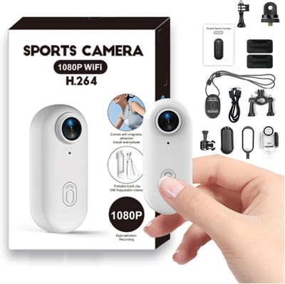 Mini Action camera - Recorder - HD sportcamera - Videocamera - 120° Groothoeklens - 1080P Bodycamera met magnetische lanyard-achterclip - 360° clip - Handsfree POV-camcorder met montageaccessoires voor fietsen, motorrijden, huisdieren uitlaten