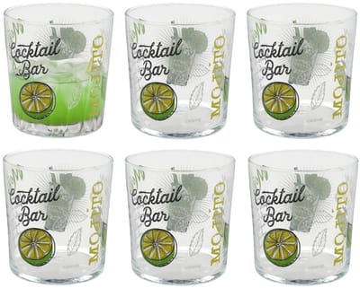 Gerimport Mojito cocktailglazen - 6x - gedecoreerd glas - met teksten - 360 ml