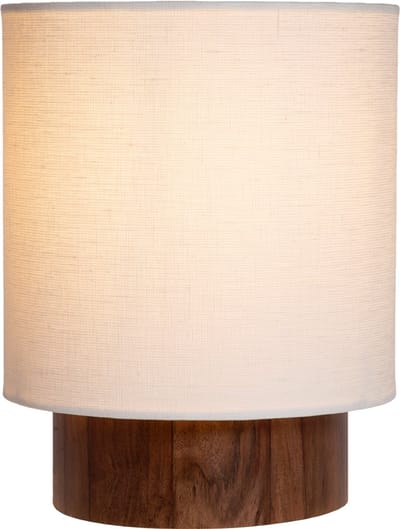 Atmooz Ramos S Tafellamp – H26 cm – Scandinavische tafel lamp binnen – decoratieve tafellamp woonkamer – exclusief lichtbron – sfeervolle tafelverlichting met bruine houten voet en witte linnen kap – modern Japandi design – bruin en wit