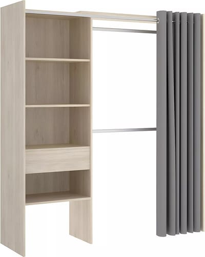 Vente-unique Verstelbare kledingkast LAURENT - L. 110/160 cm - Eiken en grijs