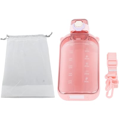 Platte Waterfles 750ml PC Transparant Lekdicht Draagbaar Slank Sportwaterfles met Schaal en roze