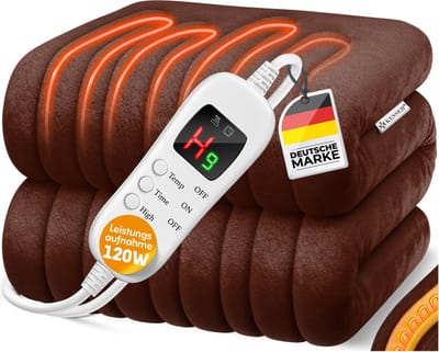 KESSER® Elektrische Warmtedeken | pluche elektrische onderdeken | Deken met timer die | automatisch uitschakelt | warmte-onderdeken | 9 temperatuurstanden - Bruin, XL (180 x 130 cm)