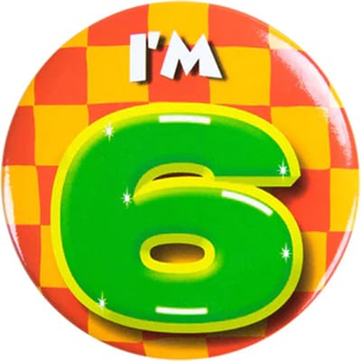 Button 6 Jaar - Button met speld (55mm) - Leeftijd badge - 6 Jaar versiering - Accessoires - Rozet I'm 6 - Verjaardag jongen / meisje / man / vrouw - Button 6 Jaar