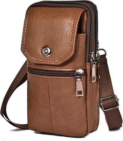 Crossbodytas - Heuptas - Heup Tas - Leer - Schouder Tas - Mannen - Vrouwen - Lederen Taille Tas - Grote Capaciteit - Riem Tas - Grote Capaciteit - Riem - Tas - Multi-layer Gesp - Mobiele Telefoon Tas - Bum Pouch - Lichtbruin