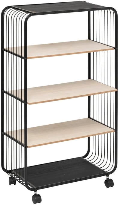 5Five Opbergrekje 4 laags met planken - metaal/hout - 55 x 28 x 96 cm - op wielen - meubels - trolley - kastje
