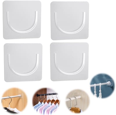 4 pack beugel - telescopische stangbeugels - douchegordijnstang steunen - zelfklevende gordijnstang beugels - voor douchegordijnstangen, telescopische wandstangen, deurgordijnstangen, wasdroogstangen (7*7cm - transparant)