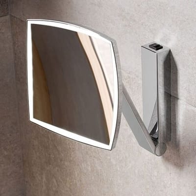 KEUCO Wand-Make-Up-Spiegel met zwenkarm, LED-verlichting, 5-voudige vergroting, tuimelschakelaar, 20 x 20 cm, hoekig, chroom, tuimelschakelaar, Cosmetische spiegel iLook_Move