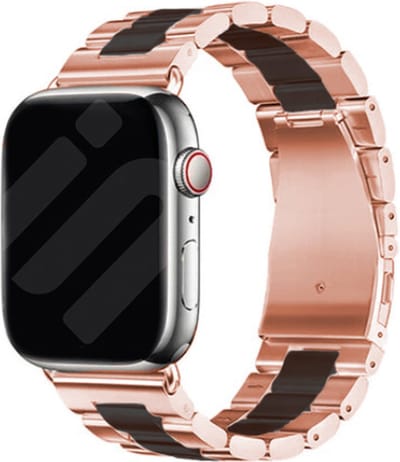 Strap-it Stalen schakel band - Geschikt voor Apple Watch bandje - Series 1/2/3/4/5/6/7/8/9/10/11/SE/SE2/SE3 - Rose Gold/Zwart - Metalen band met RVS vlindersluiting - RVS iWatch bandje voor maat: 38 / 40 / 41 / 42mm