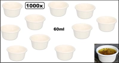 1000x Luxe BIO Sauscup 60ml wit - suikerriet - Composteerbaar saus mayonaise ketchup mosterd bakje eten food