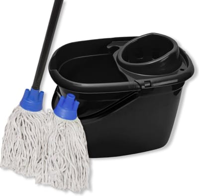 MAUS spaanse mop set blauw recycled - dweil set compleet - emmer steel en 2 moppen