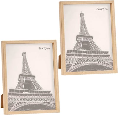 Fotolijst - 2x stuks - houtlook - kunststof/glas - 27 x 22 cm - voor foto van 20 x 25 cm - staand/hangend