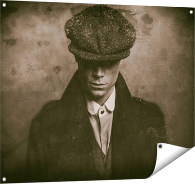 Gards Tuinposter Engelse Gangster uit Jaren 1920 - Zwart Wit - 100x80 cm - Tuindoek - Tuindecoratie - Wanddecoratie buiten - Tuinschilderij