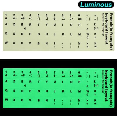 Lichtgevende Toetsenbordstickers | Meertalige Fluorescerende Vinyl Stickers voor Mechanische Toetsenborden | Glow-in-the-Dark PE Materiaal French black