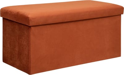 Atmosphera Poef/krukje/hocker Amber - Opvouwbare zit opslag box - fluweel Terracotta - 76 x 38 x 38 cm - MDF/polyester - 120 liter inhoud