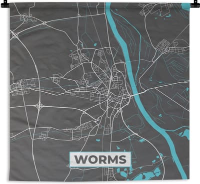Wandkleed - Wanddoek - Stadskaart – Kaart – Worms – Blauw – Duitsland – Plattegrond - 180x180 cm - Wandtapijt