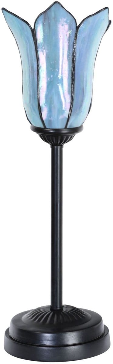Tiffany slanke tafellamp zwart met Gentian Blue - Art Deco Trade