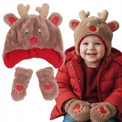 Warme winteroutfit voor kinderen, pluche muts + handschoenen Rendier