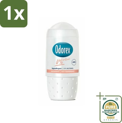 1 x Odorex Deodorant Roller 0% 50 ml- 0% Parfum - 0% Alcohol - Hypoallergenisch - Gevoelige Huid - Deodorant Roller