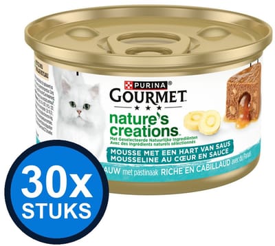 30x Gourmet - Nature's Creations Mousse Kabeljauw - Kattenvoer Natvoer - 85g