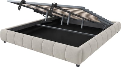 COVREO Bedframe met opbergruimte en LED-licht – 180x200 cm – Stoffen bed met lattenbodem – Slaapkamerbed voor volwassenen – Beige - zonder matras