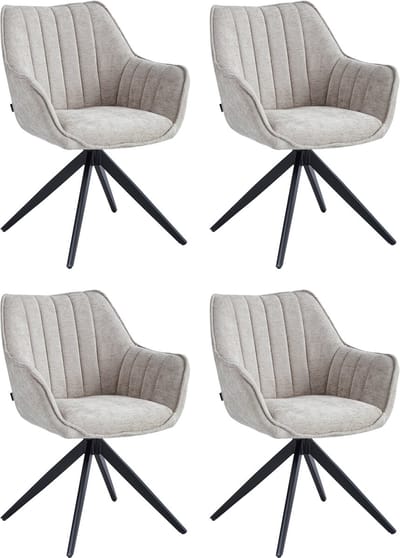 Colenis® - Yasmin Eetkamerstoel - Set van 4 - Taupe - Chenille Stof - Gestoffeerde zitting - Metalen poten - 180° - Draaistoel