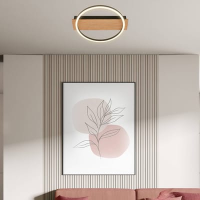 Briloner Kada - LED plafondlamp - 3908014 - Houtdecor - AAN/UIT - Warm wit licht - 34 x 30 x 6 cm - Zwart hout