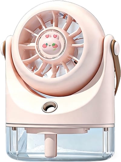 Ventilator met spray - waternevel - 3 standen - stil tafelmodel op batterijen voor bureau, reizen, camping en warme zomerdagen - roze