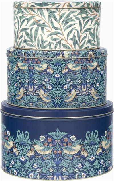 Blikken Set (3) Vogels & Bladeren – Blauw/Groen – Ø25 x 15 cm – Decoratieve Opbergblikken