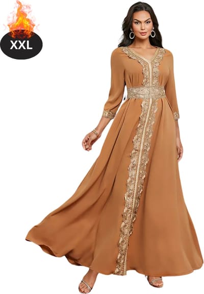 Bovista Islamitische Kleding - Djellaba Dames - Moslim Kleding - Arabisch Dames Kaftan - Alhamdulillah - Khaki XXL