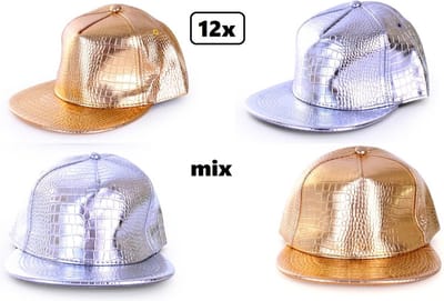 12x Baseball cap rapper mix goud/zilver - verstelbaar - Rap festival thema feest party