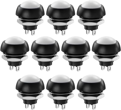 10x Mini Drukknop Wit 12mm Momentane AAN/UIT Schakelaar voor Auto, PC en Verlichting