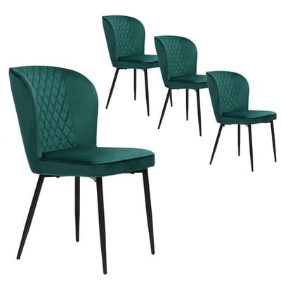 YEHTOKHOME Eetkamerstoel, Set Van 4, Moderne Keukenstoel, Gestoffeerde stoel, Fluwelen stoel met rugleuning, Groen Velvet, Zwart metalen poten, 47 x 49 x 86 cm