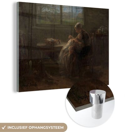 ® Glasschilderij 160x120 cm - Schilderij acrylglas - Moederweelde - Schilderij van Jozef Israëls - Foto op glas - Muurdecoratie woonkamer - Wanddecoratie slaapkamer - Schilderijen