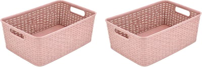 Opbergmand Set 12L Roze – Set van 2 Mandjes Riet Look Opbergdozen – Badkamer, Wasruimte, Kinderkamer en Keukenkast Organizer