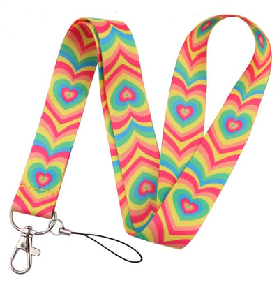 Travel Cords - Keycord Retro Hartjes Multicolor - stevig lanyard - sleutelhanger - sleutelkoord - met telefoonkoord - sleutels