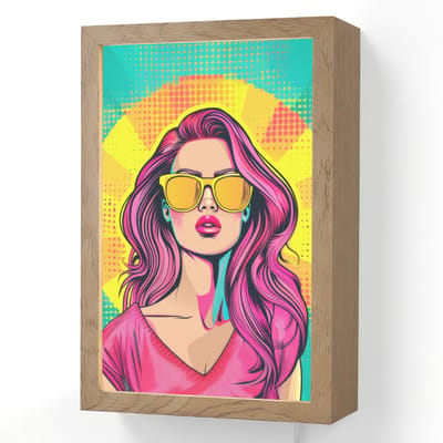 Wandlamp 20x30 cm - Oplaadbaar - Zonnebril - Vrouw - Zonnig - Geel - Wandlampen binnen woonkamer - Slaapkamer lamp met kabel - Decoratieve nachtlamp - Vloerlamp snoer