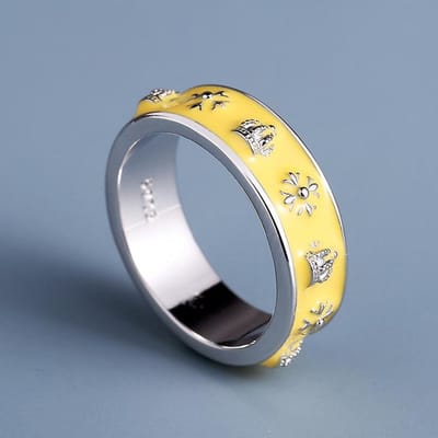 Europese en Amerikaanse Paleisstijl Retro Emaille Damesring Driedimensionaal Patroon Kroon Literaire Persoonlijkheid Ring No. 10 white