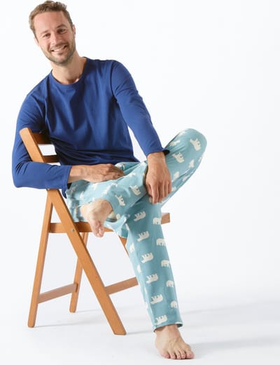 Little Label Pyjama Heren Maat M/48 - blauw, beige - IJsbeer - Herenpyjama - Zachte BIO Katoen