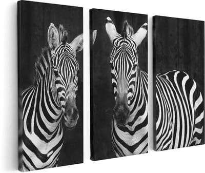 Artaza Canvas Schilderij Drieluik Twee Zebra's - Zwart Wit - 120x80 - Foto Op Canvas - Canvas Print