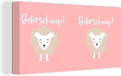 Canvas Schilderij Get well soon - Spreuken - Stippen - Schapen - 40x20 cm - Wanddecoratie