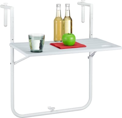 hangtafel balkon - inklapbaar - 3 hoogtes - hangend - houtlook - 59,5 x 35,5 cm - wit