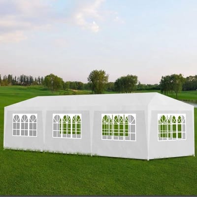Tuintent Evenementen - Feesttent Paviljoen - Buitenfeesten Organiseren - Waterdicht PE Materiaal - 9x3 Meter - Wit