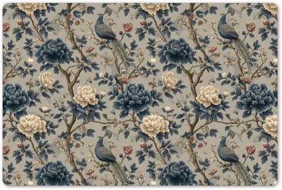 Placemats 45x30 cm - Placemat kunststof - 1 stuk - Pauw - Bloemen - Blauw - Borden onderleggers - Decoratie voor op tafel - Keuken tafeldecoratie accessoires - Vinyl onderlegger - Tafelversiering