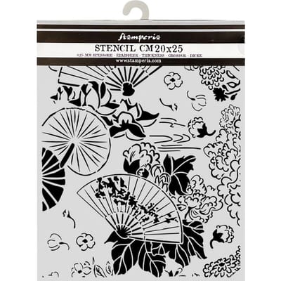 Stamperia Sjabloon "Oriental Garden - Fans", 20 x 25 cm